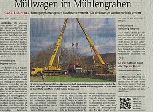 Zeitungsartikel: Müllwagen im Mühlengraben