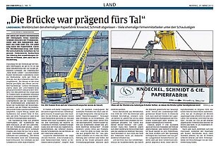 Zeitungsartikel ,,Die Brücke war prägend fürs Tal"