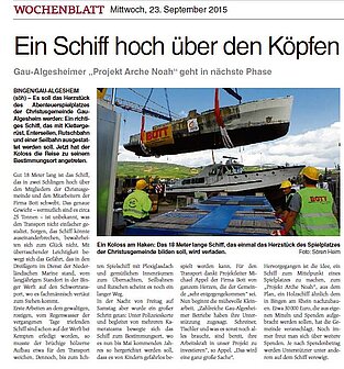 Zeitungsartikel ,,Ein Schiff hoch über den Köpfen"